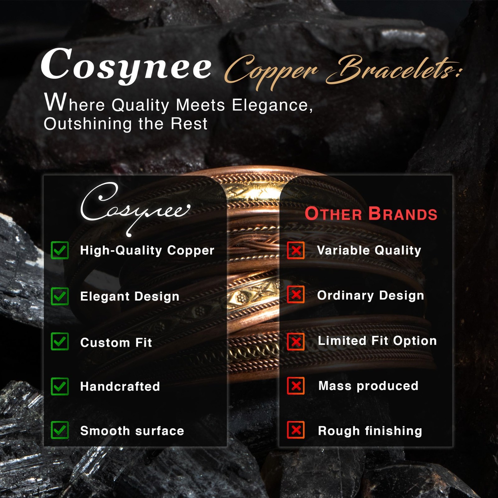 Set of 4 Adjustable Pure Copper Cuff Bracelets for Men & Women – Vintage Style B