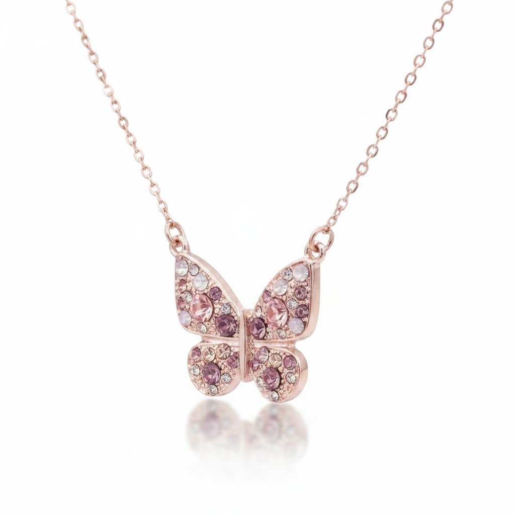 LC Lauren Conrad Women’s Butterfly Necklace Rose Gold Plated Multi Color NWT