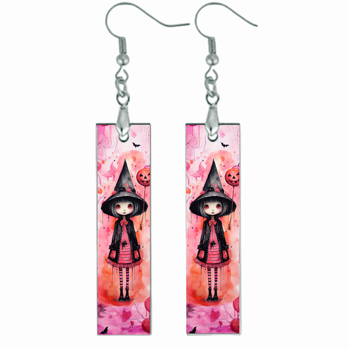 Halloween Little Witch Bar Earrings NO TARNISHING Hot Pinks Graphic Art Print
