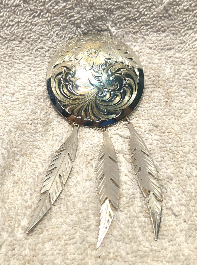 Montana Silversmiths Sterling Silver Plate Pin Broch Dangle Feathers Great Shape