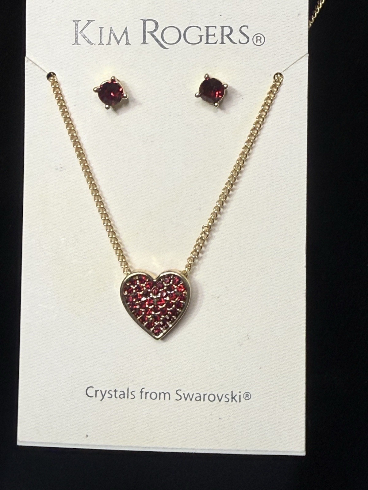 Kim Rogers Red Crystals From Swarovski Cupid Pave’ Necklace Pierced Earring Set