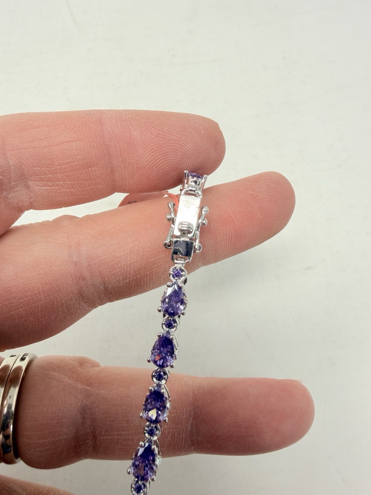 Shop LC Simulated Amethyst Silvertone Tennis Bracelet 8.00 In TGW 8.82 cts. 5590