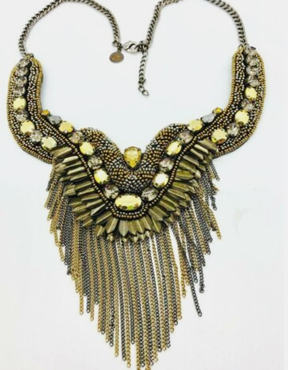 Deepa Gurnani GEORGIE 20″ FRINGE Bib 2-tone Necklace Gold Tone