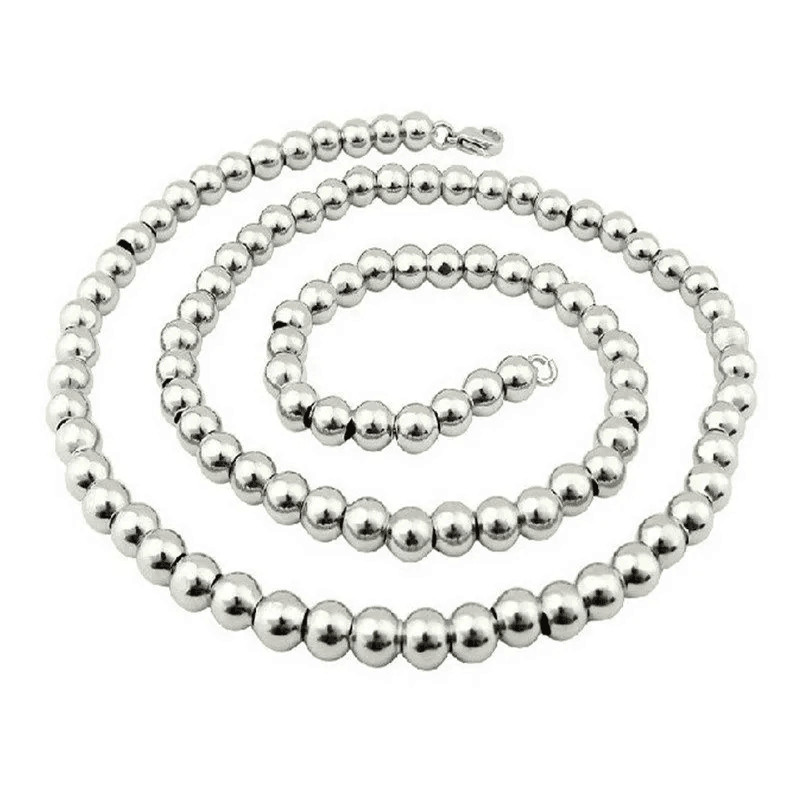 6/8/10mm Hip Hop Men’s 316L Stainless Steel Ball Beads Chain Necklace 7-40inch