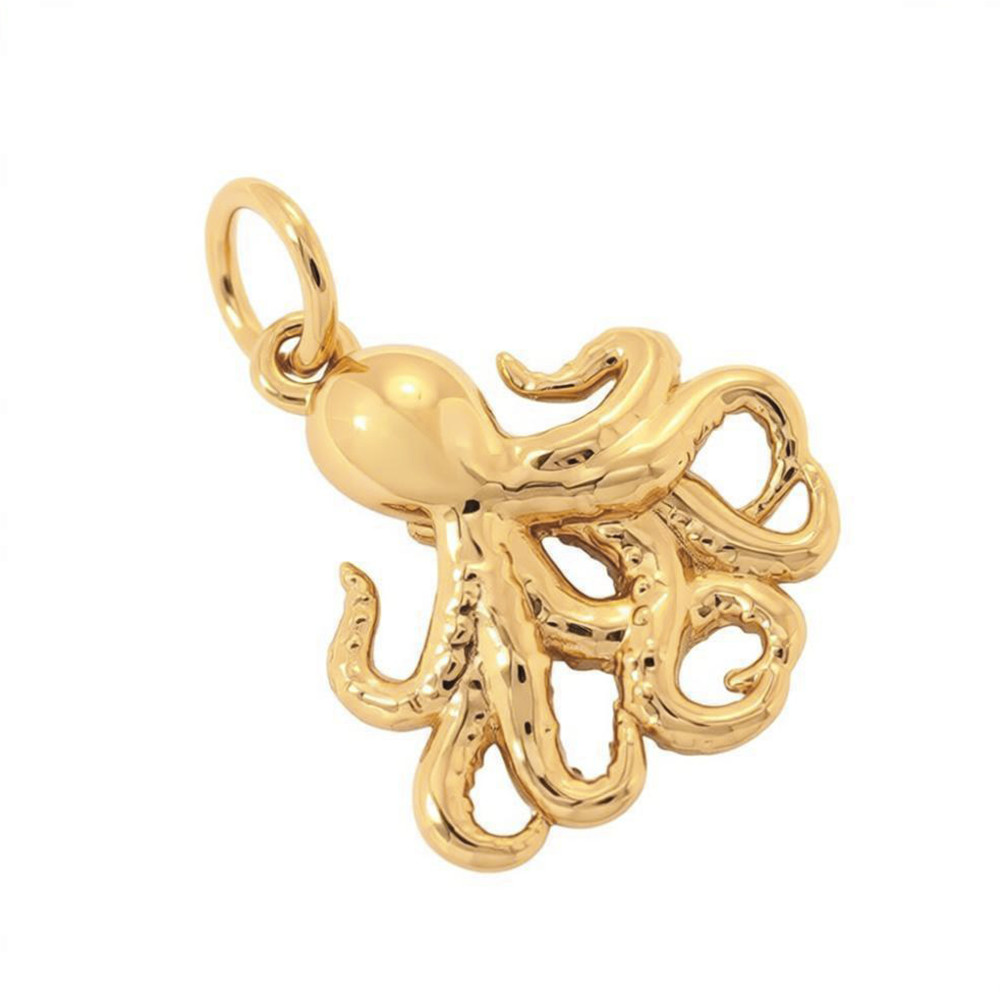 3D Gold Octopus Pendant Charm Sea Life Ocean Creature For Necklace Minimalist