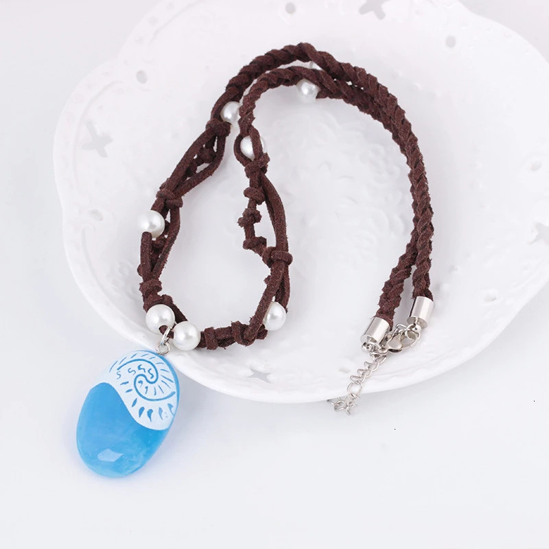 Blue Stone Luminous Pendant Necklace Rope Chain Fashion Jewelry