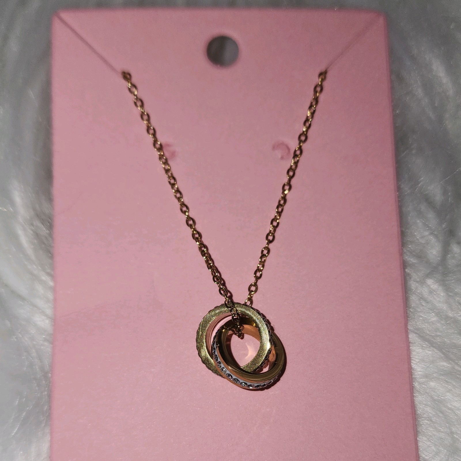Gold Tone Knot Charm Pendant Necklace on Cable Chain w/ Pavé Clear Crystal