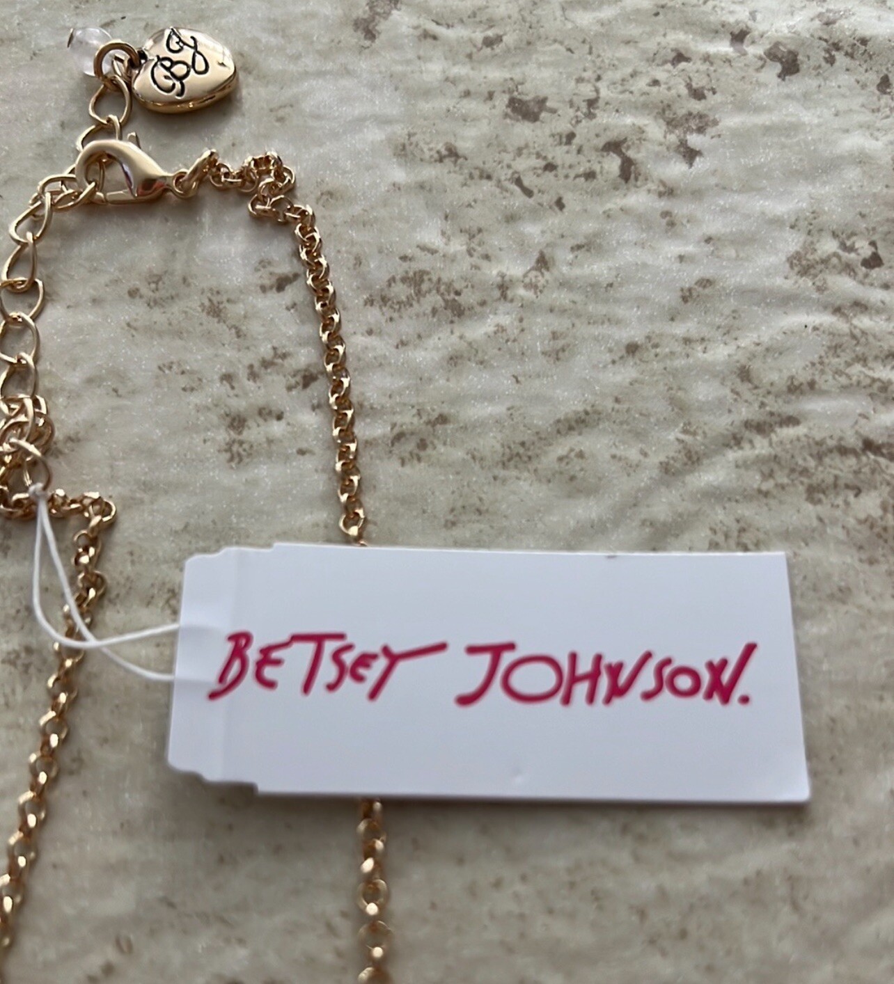 Betsey Johnson Pink Red Crystals Strawberry Long Chain Necklace Gold Tone NWT