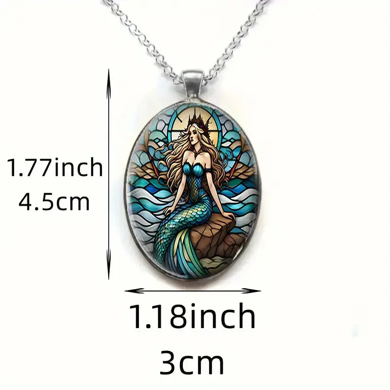 Mermaid Oval Jewelry Vintage Silvery Gothic Fantasy Pendant Necklace B