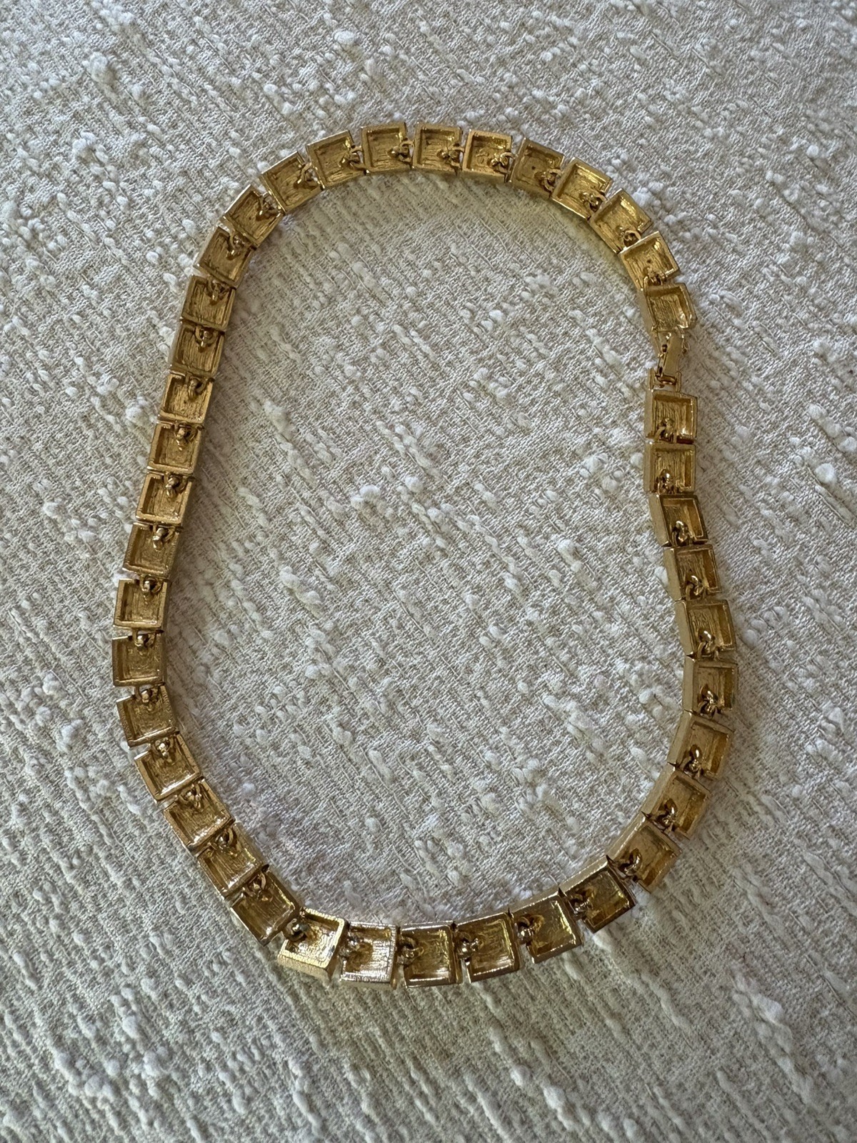Colorful Squares of Rhinestones Set in Gold Toned Necklace