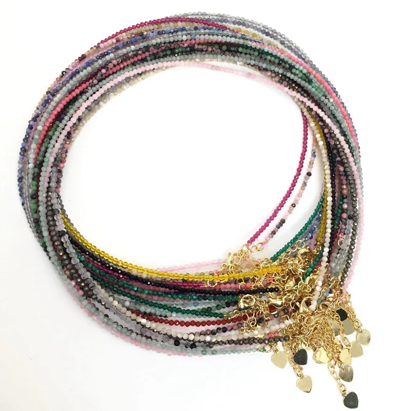 Natural Stone Necklace 2mm Faceted Bead Strand 38-40cm Adjustable Jewelry