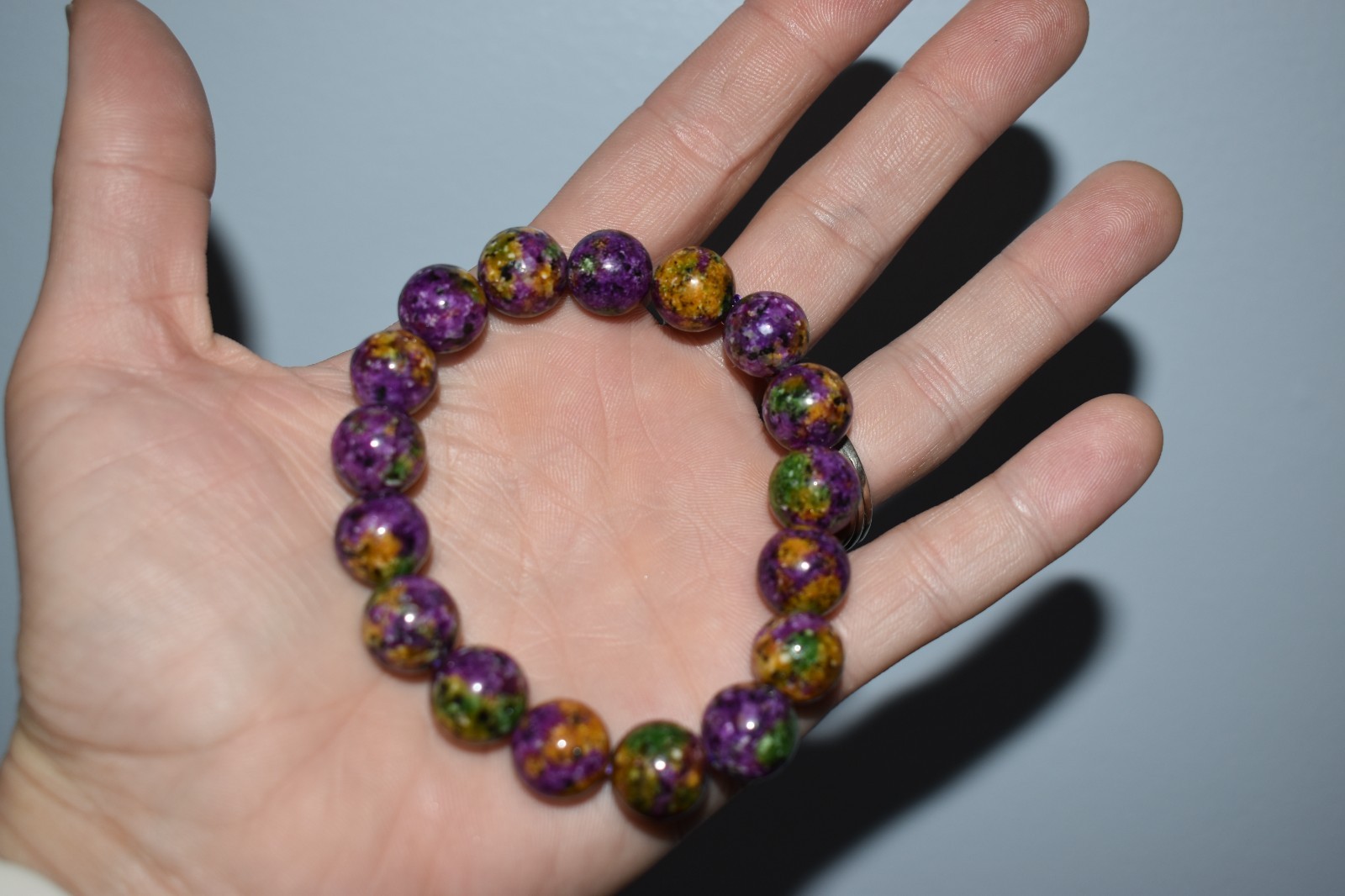 Gorgeous Green Purple Azurite Natural Gemstone Stretch Bracelet 12mm USA Seller