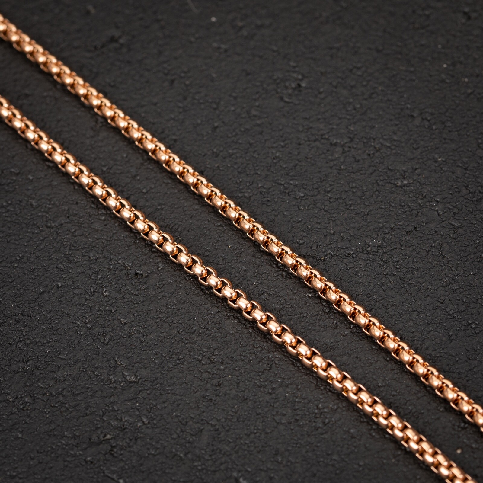 Solid Rose Gold Plated 316 Stainless Steel 3MM Smooth Pearl Box Chain Necklace