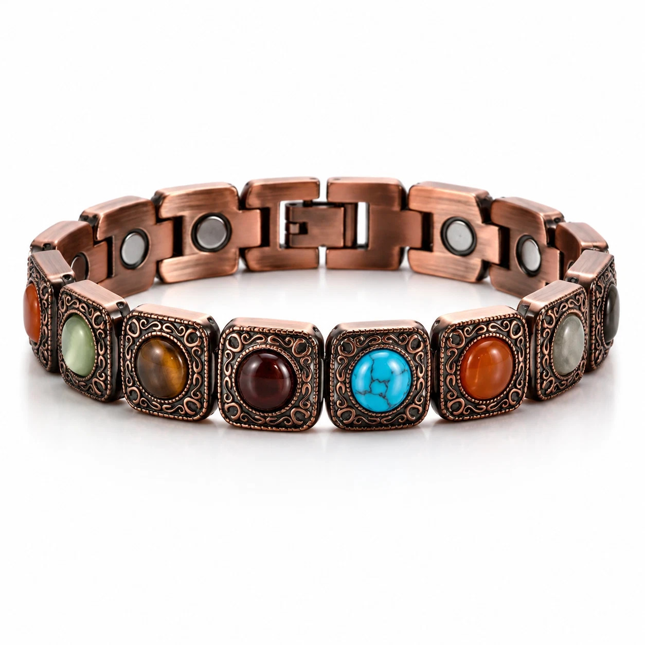 99.99% Pure Copper Magnetic Cuff Bracelet Women Natural Stone Gift