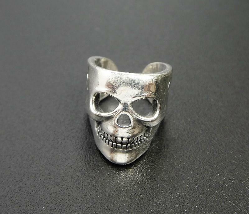 PAIR of Sterling Silver Small Skull Face Earring Ear Cuff Non Piercing Unique