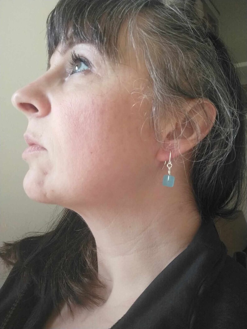 Flat, Forward-Facing, Dainty Frosted Sea Glass Silver Marquise Earrings, Jewelry