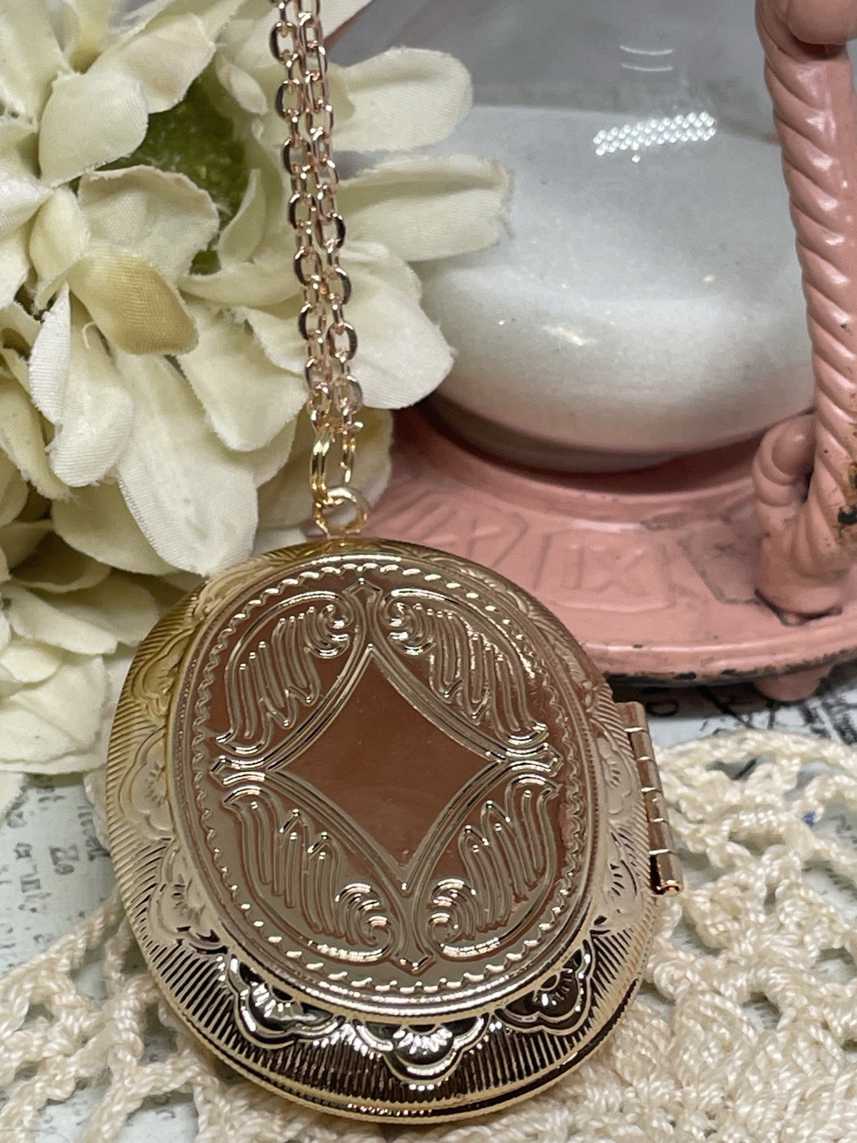 Rose Gold Blue Gothic Cat Photo Gift Cameo Locket Necklace anniversary birthday