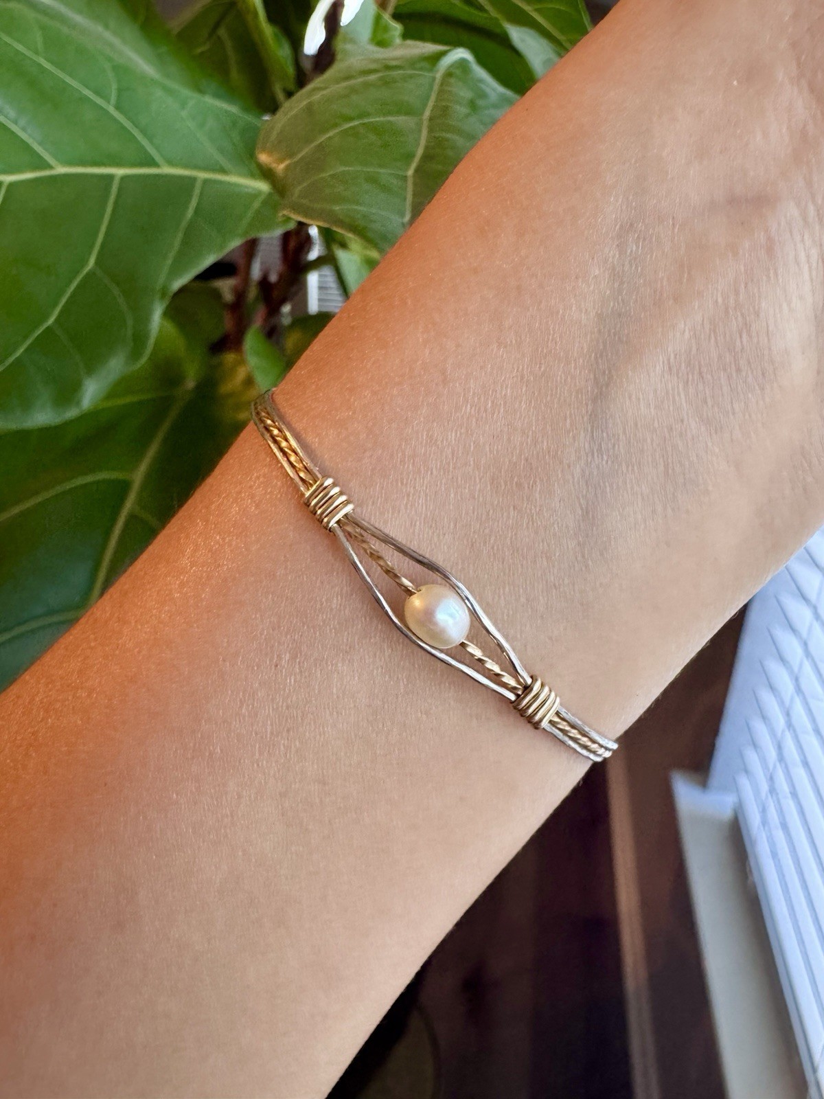 Ronaldo Guardian Angel Bracelet 14K Gold Artist Wire and Sterling Silver w/Pearl