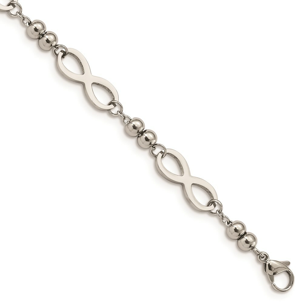 Stainless Steel Polished Infinity 4 Leaf Clover w/1in ext 6.5in Bracelet