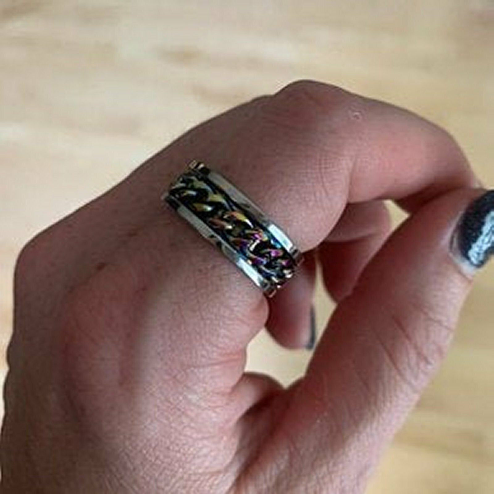 Rainbow Chain Spinner Ring Stainless Steel Anti Anxiety Meditation Band Sz 3-17