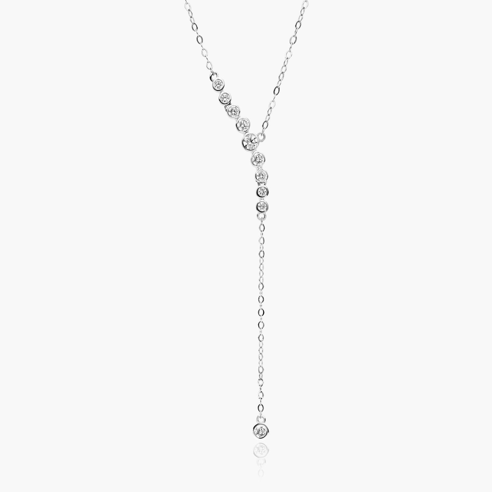 Graduated Simulated Diamond Lariat Necklace In 14K White Gold