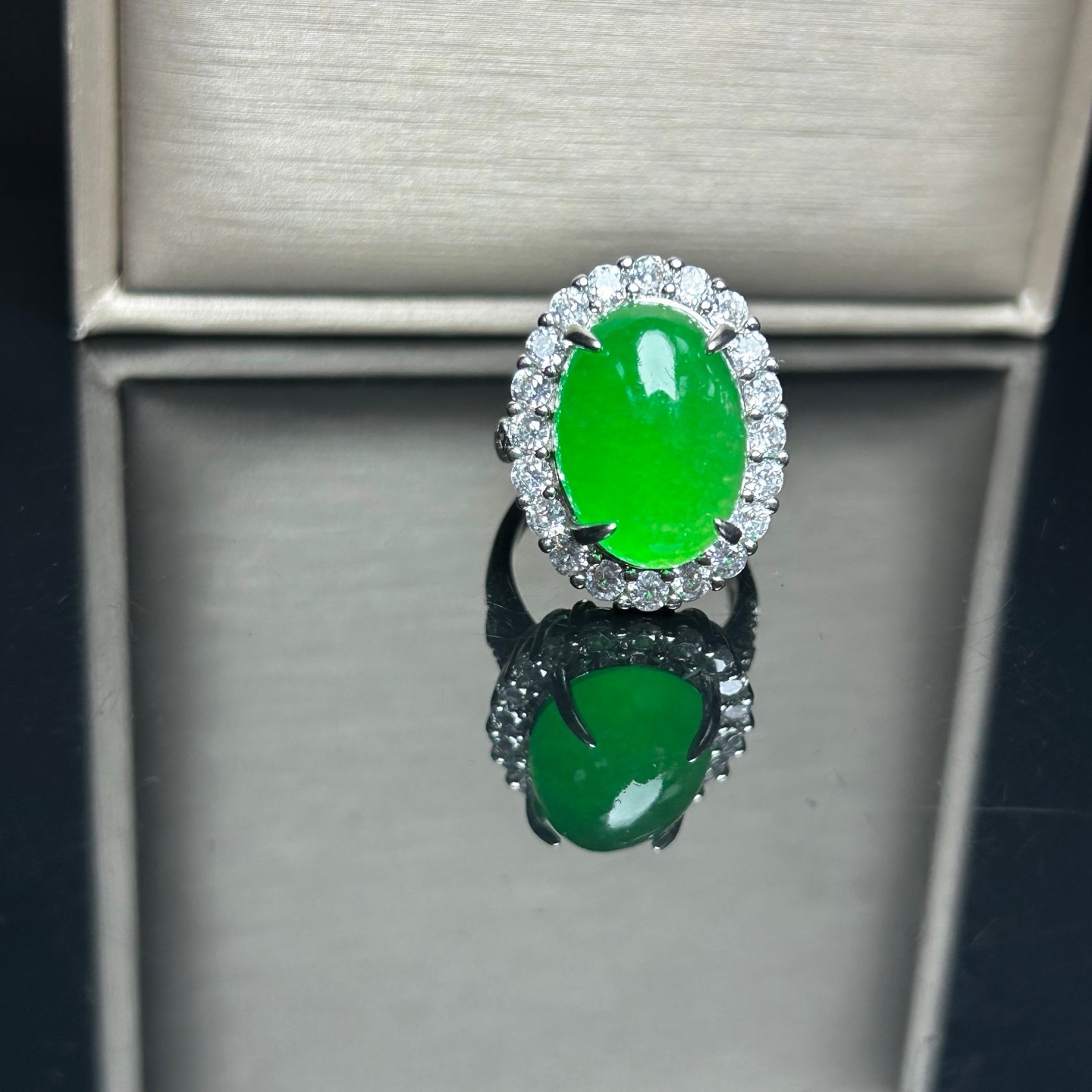 Real Natural Inlay high Ice Burmese Green Jade Jadeite Amulet Rings