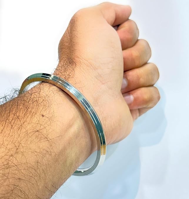 Punjabi Sikh Stainless Steel Silver Kada Bracelet for Men 7-7.5 cm Diameter