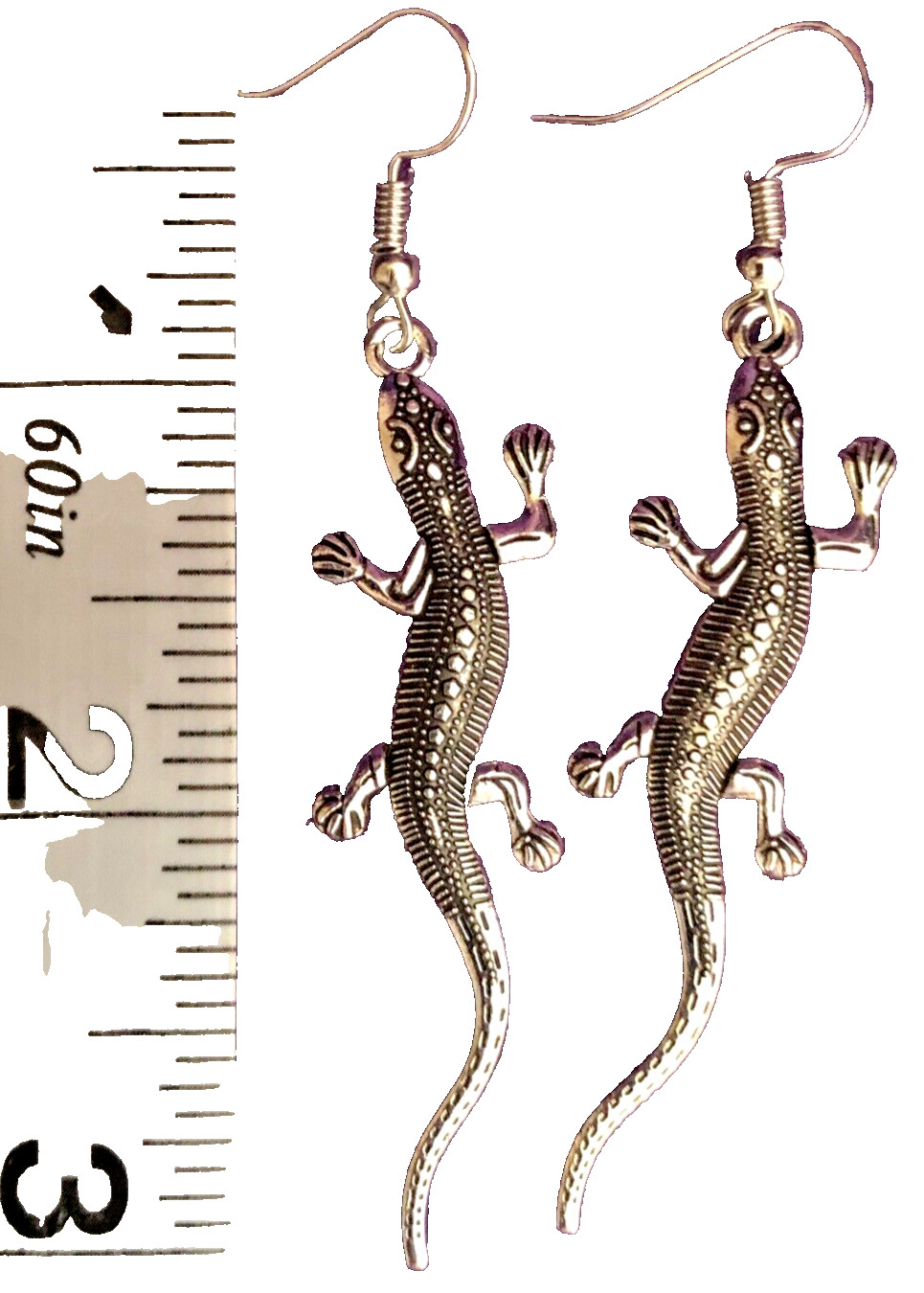 2″ long GECKO LIZARD SALAMANDER charm pendant 17” Necklace And Earrings
