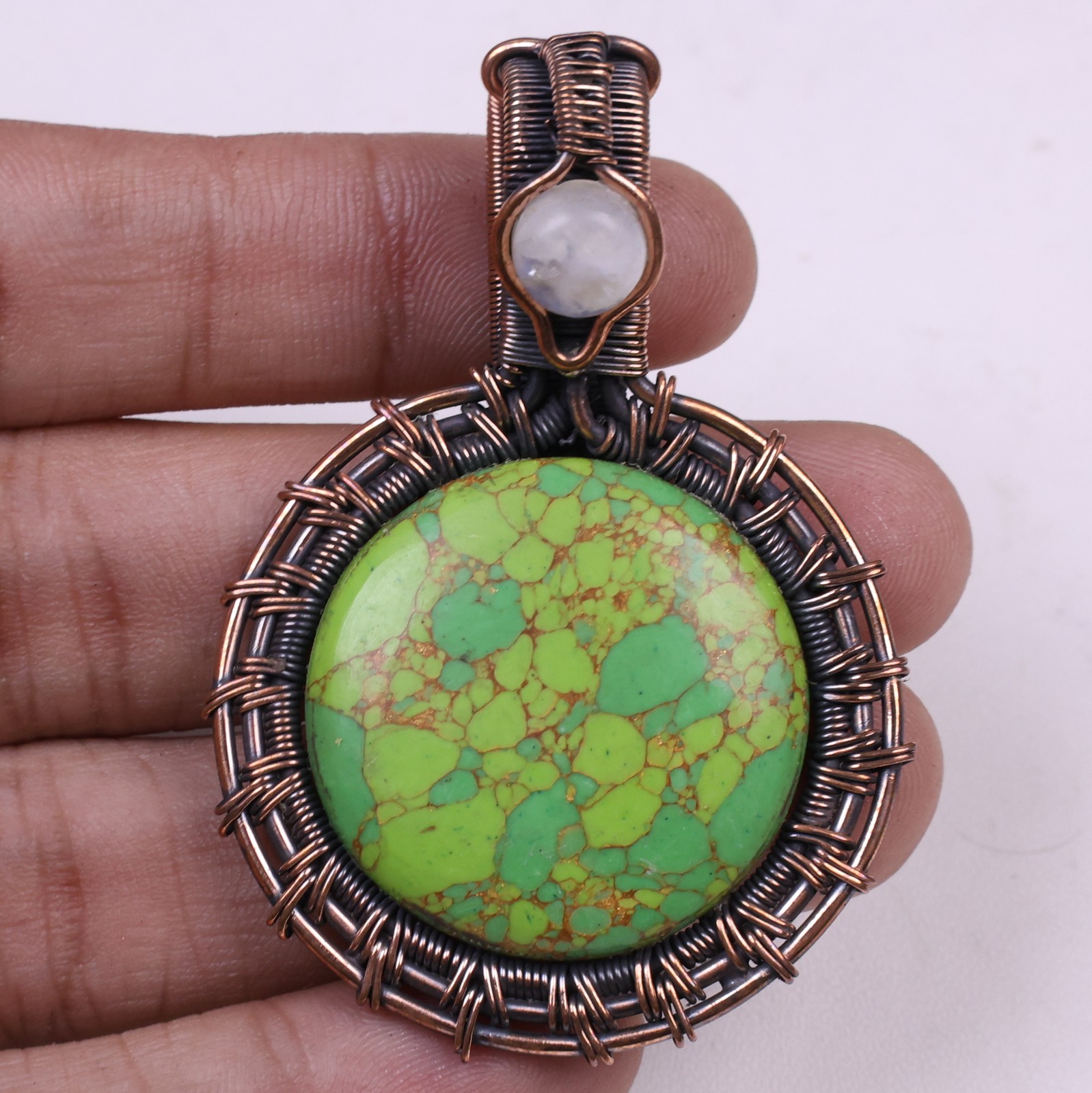 Green Mohave Turquoise Copper Wire Wrap December Birthstone Jewelry 5.5’cm