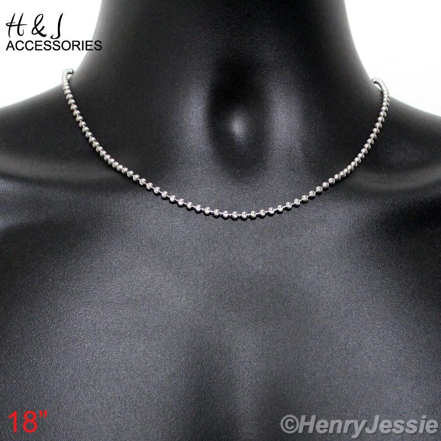 18″MEN 925 STERLING SILVER 3MM SILVER MOON CUT BEADED LINK CHAIN NECKLACE*SN7