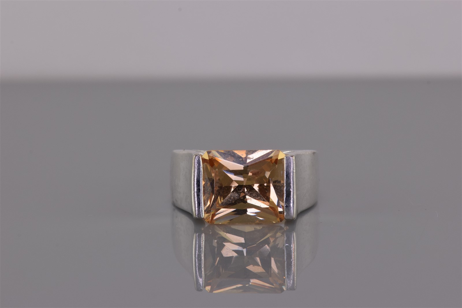 Sterling Silver Tension Set Orange Cubic Zirconia Tapered Band Ring 9g 925 Sz: 8