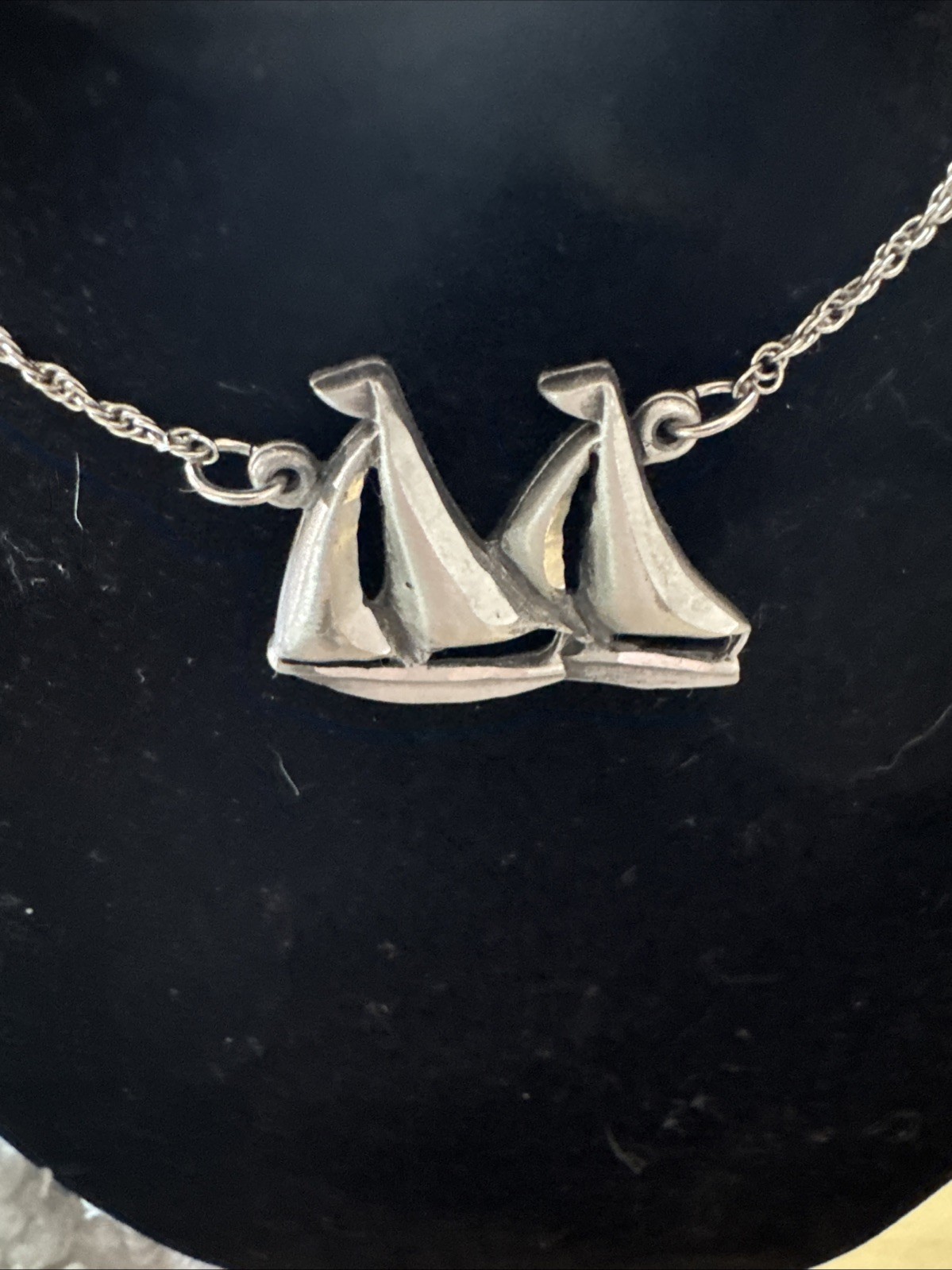 Silver Necklace Duo Sailing Ship Pendant 18″ Nautical