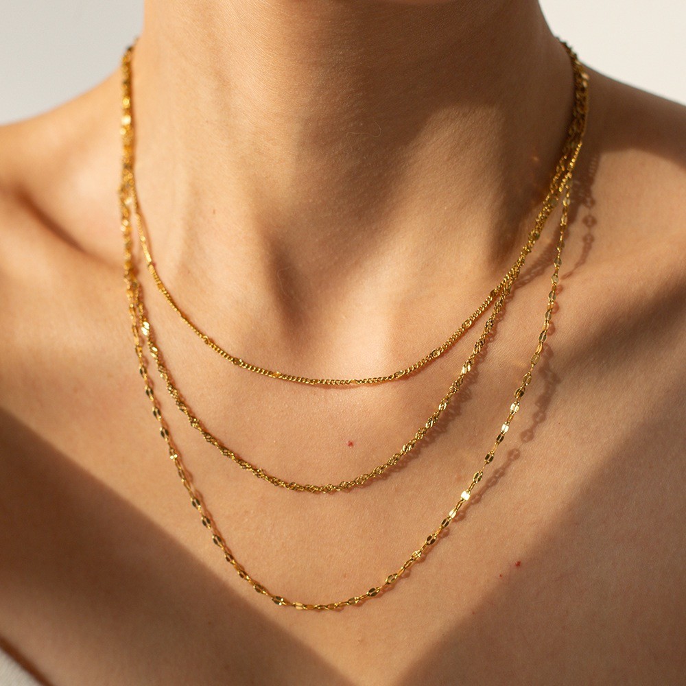 Stainless Steel Layered Chain Necklace Gold Minimalist Triple Chain Jewelry Wome
