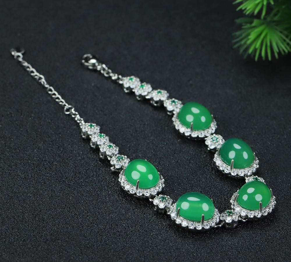 Girl Grandma Mothers Lady Women Green Jade Beads Bracelet Jewelry Gift Box DD297