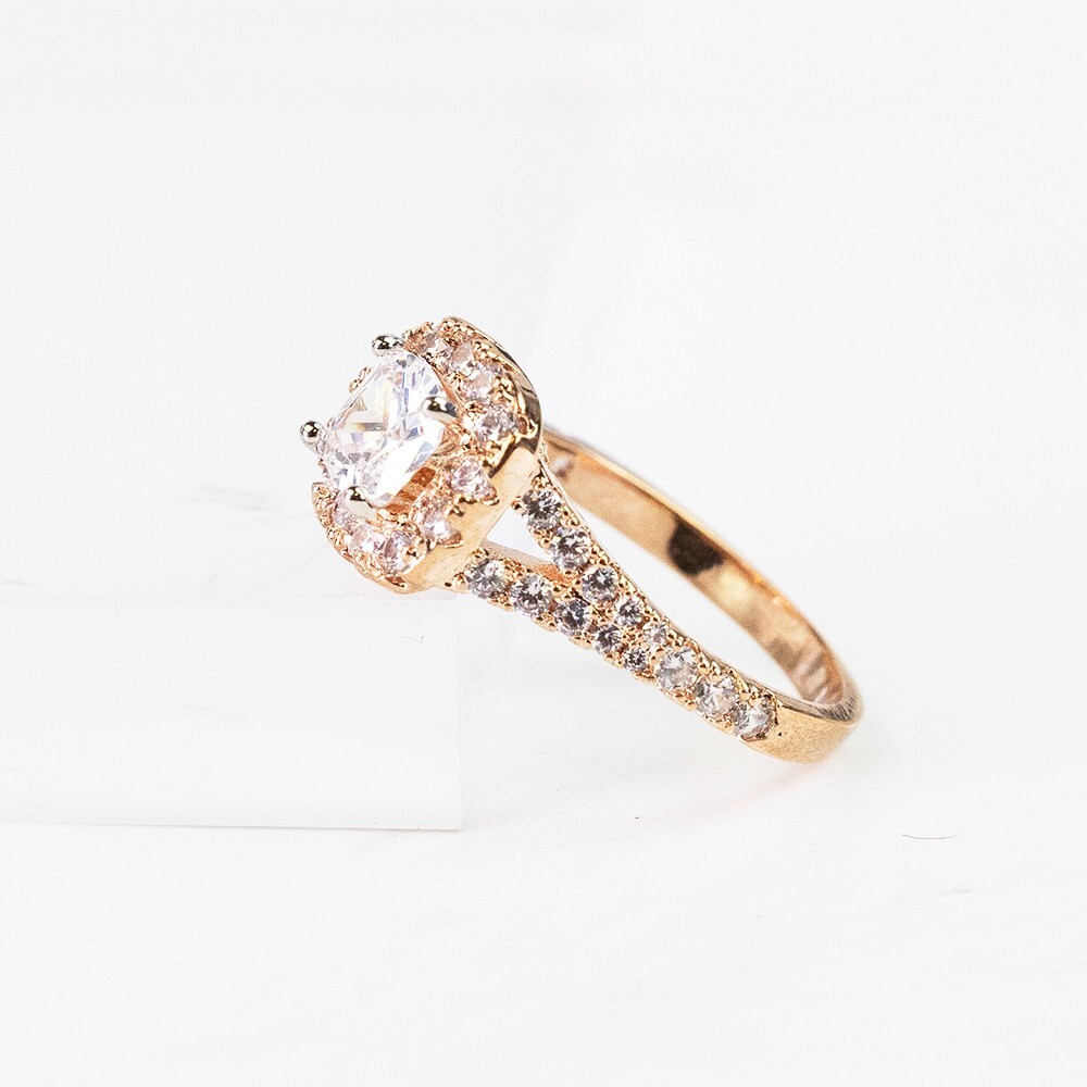Rose Golden Promise Ring Cubic Zirconia Silvery Plated Engagement/ Wedding Ring