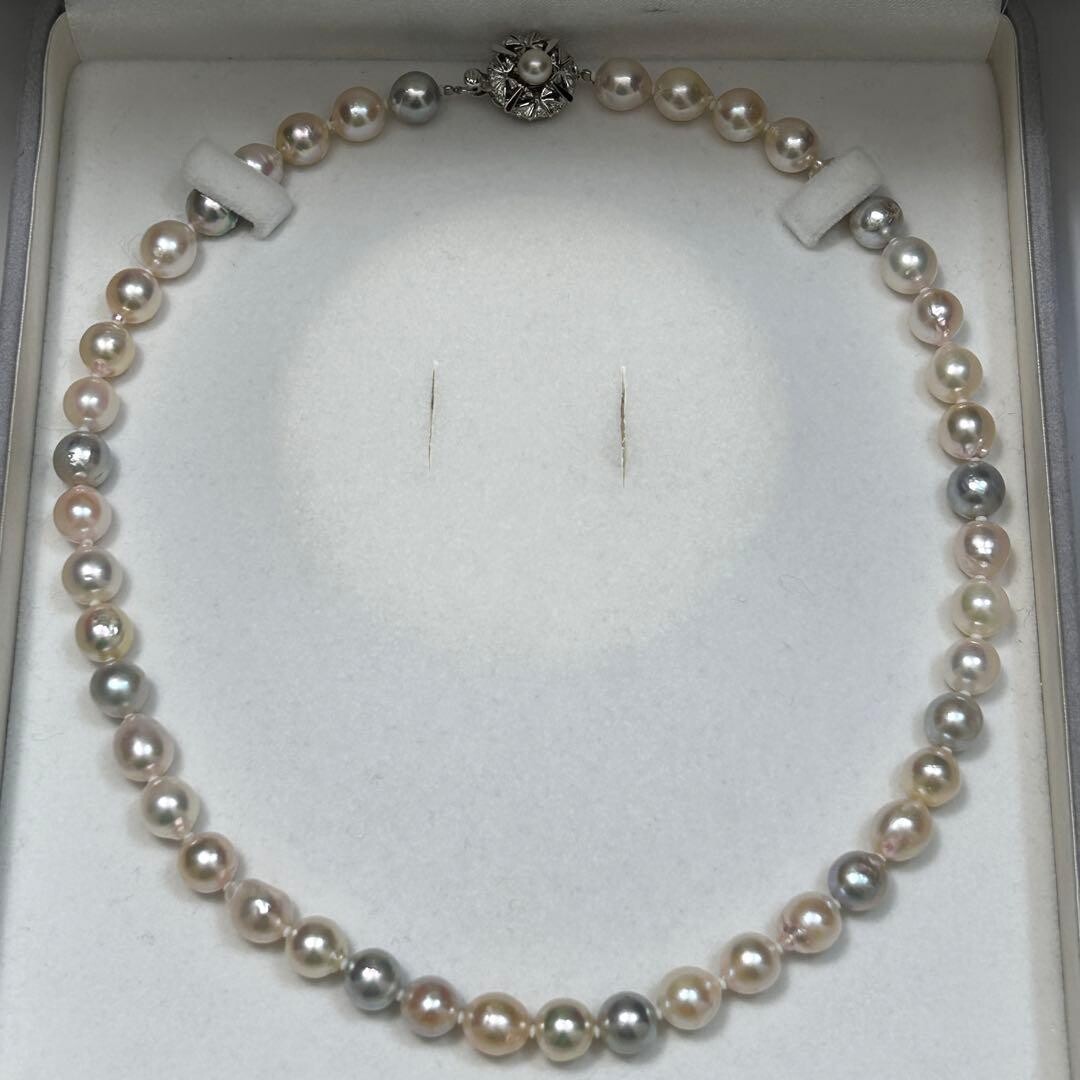 Akoya Pearl Baroque Necklace 8.6mm Multicolor Silver 48cm Auth