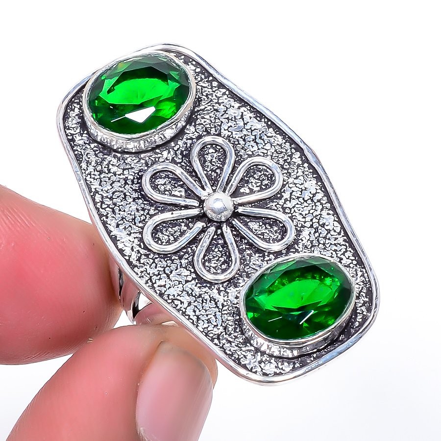 Tsavorite Quartz Gemstone 925 Silver Plated Jewelry Ring s.9 F2542