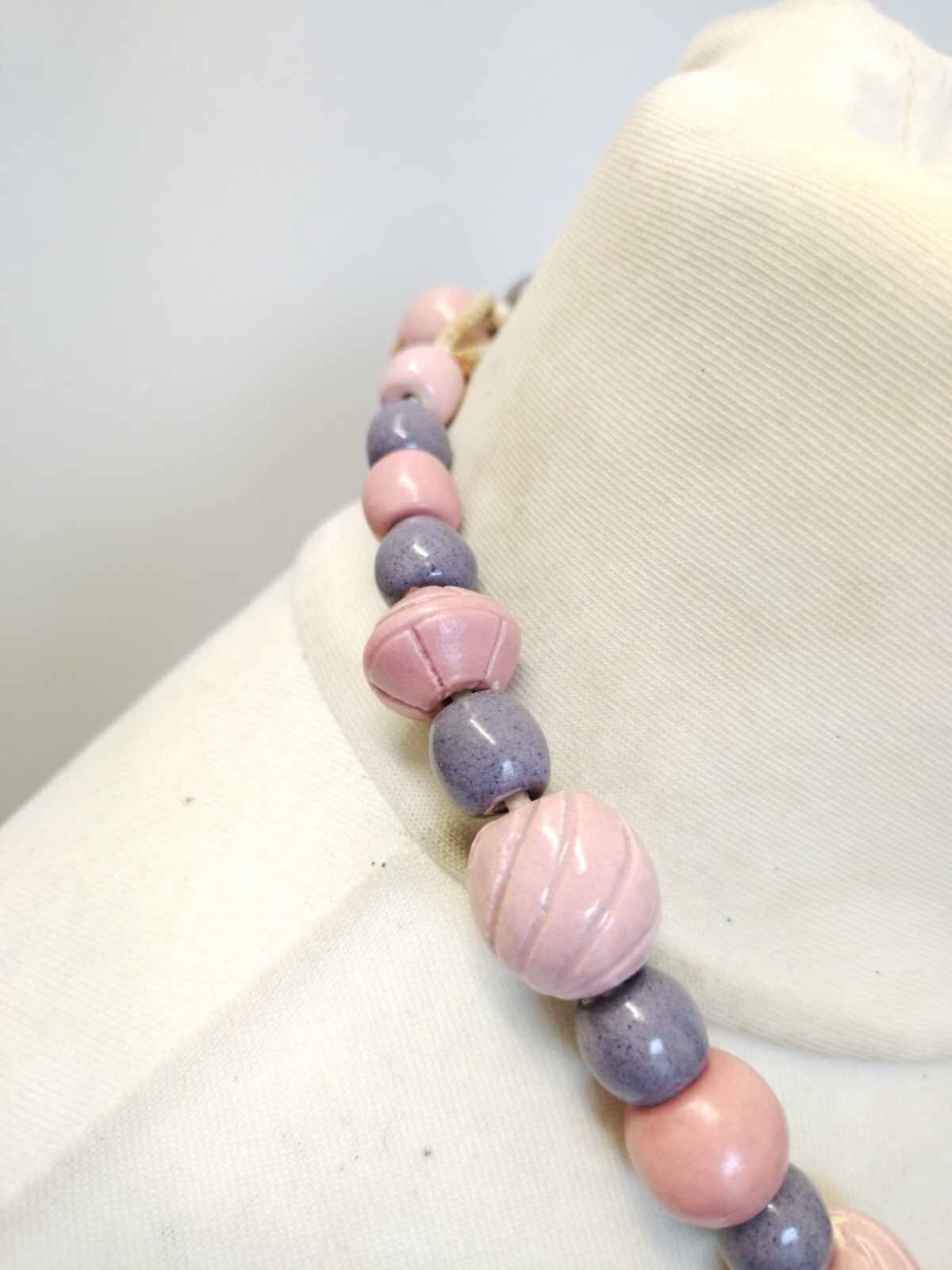 Mink Pink Purple Ceramic Mixed Shapes Beaded Statement Necklace