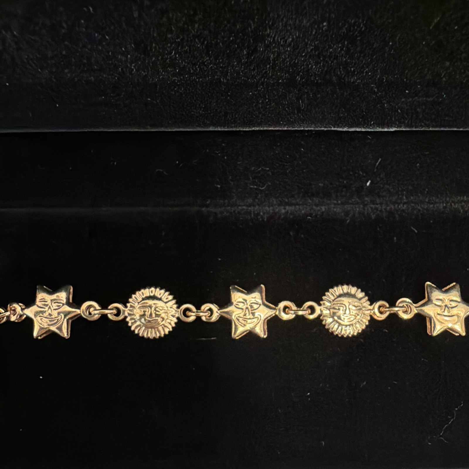 Gold Tone Star & Sun Celestial Charm Cable BABY Bracelet, Spring Ring, 6 in
