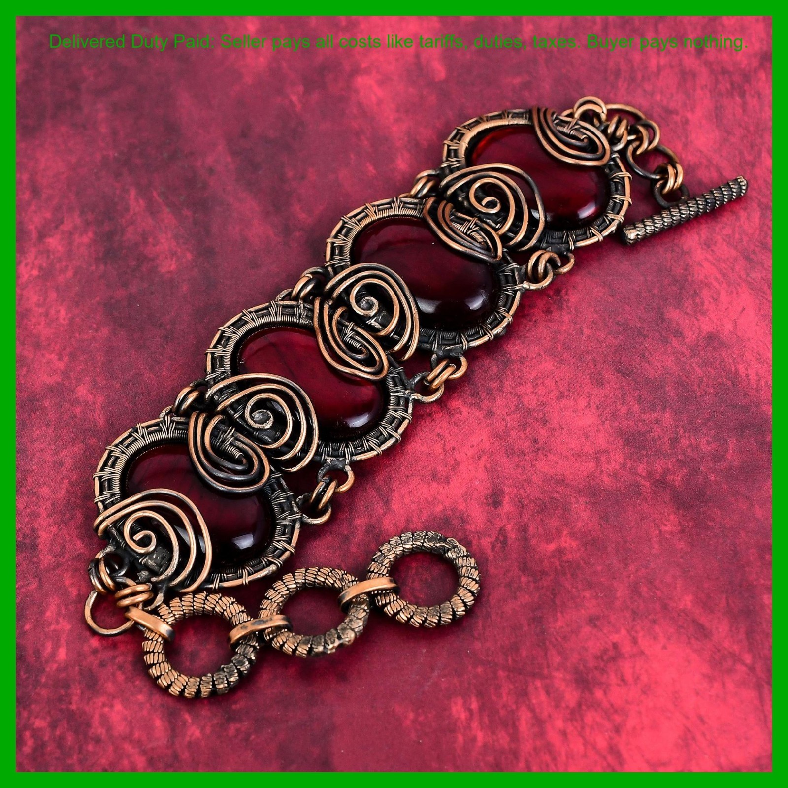 Red Fire Labradorite Gemstone Copper Chain Wedding Wire Wrapped Bracelet Jewelry