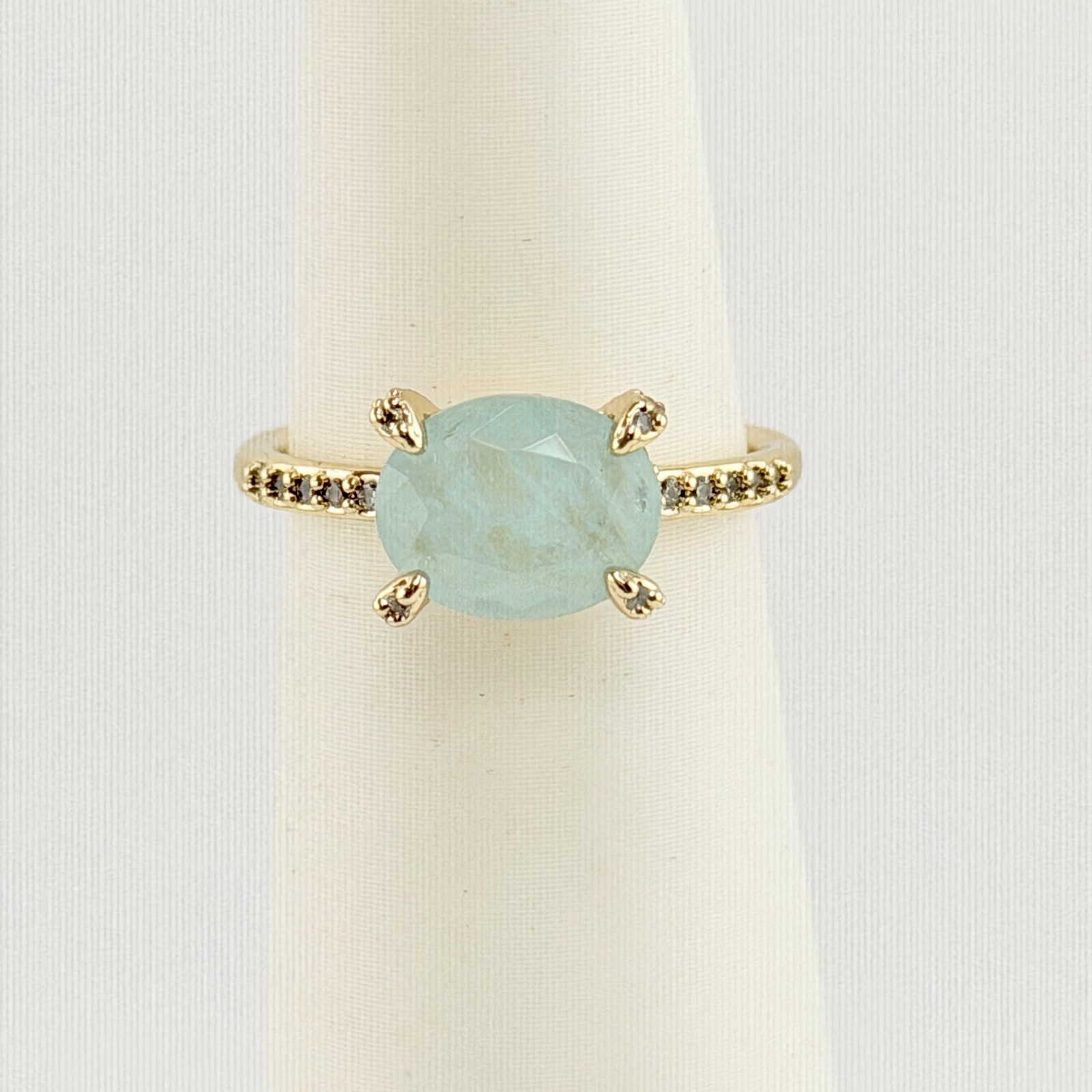 Bomb Party Sz 7 “Headed To You” Baby Sky Blue Topaz +Quartz Yellow Gold RG75000