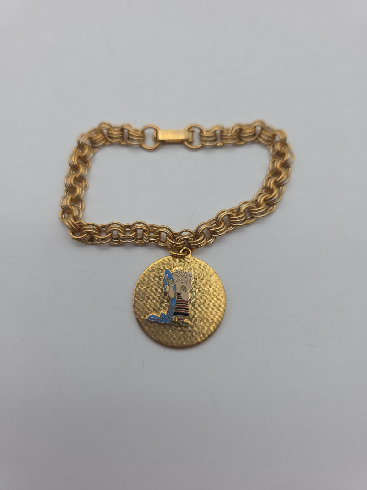 Vintage Peanuts Enamel Linus And His Blanket Charm Bracelet By United Features