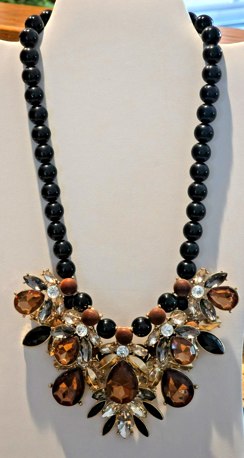 brown black white gold rhinestones statement necklace