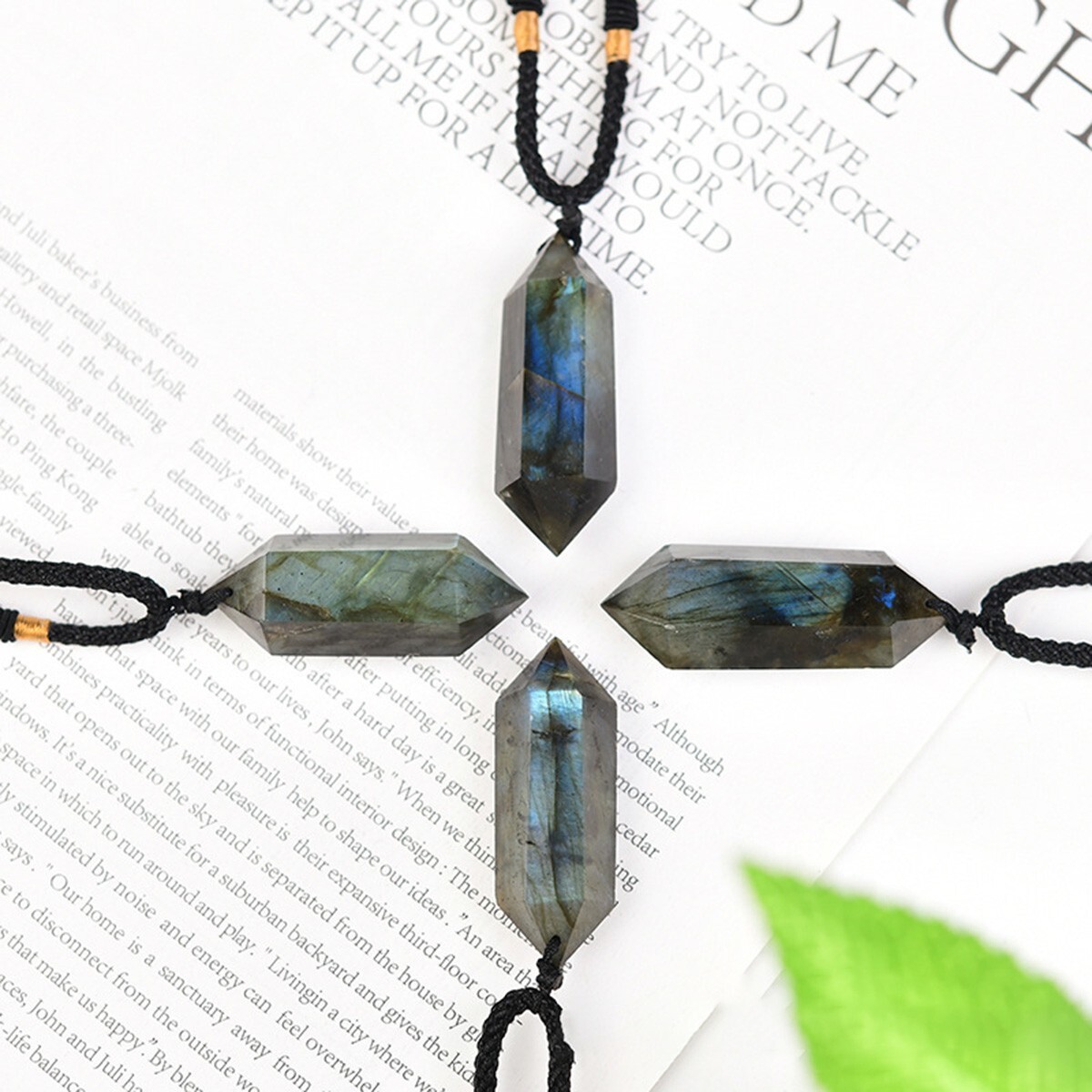High Flash Labradorite Double Point Pendant Necklace Healing Crystal Gifts