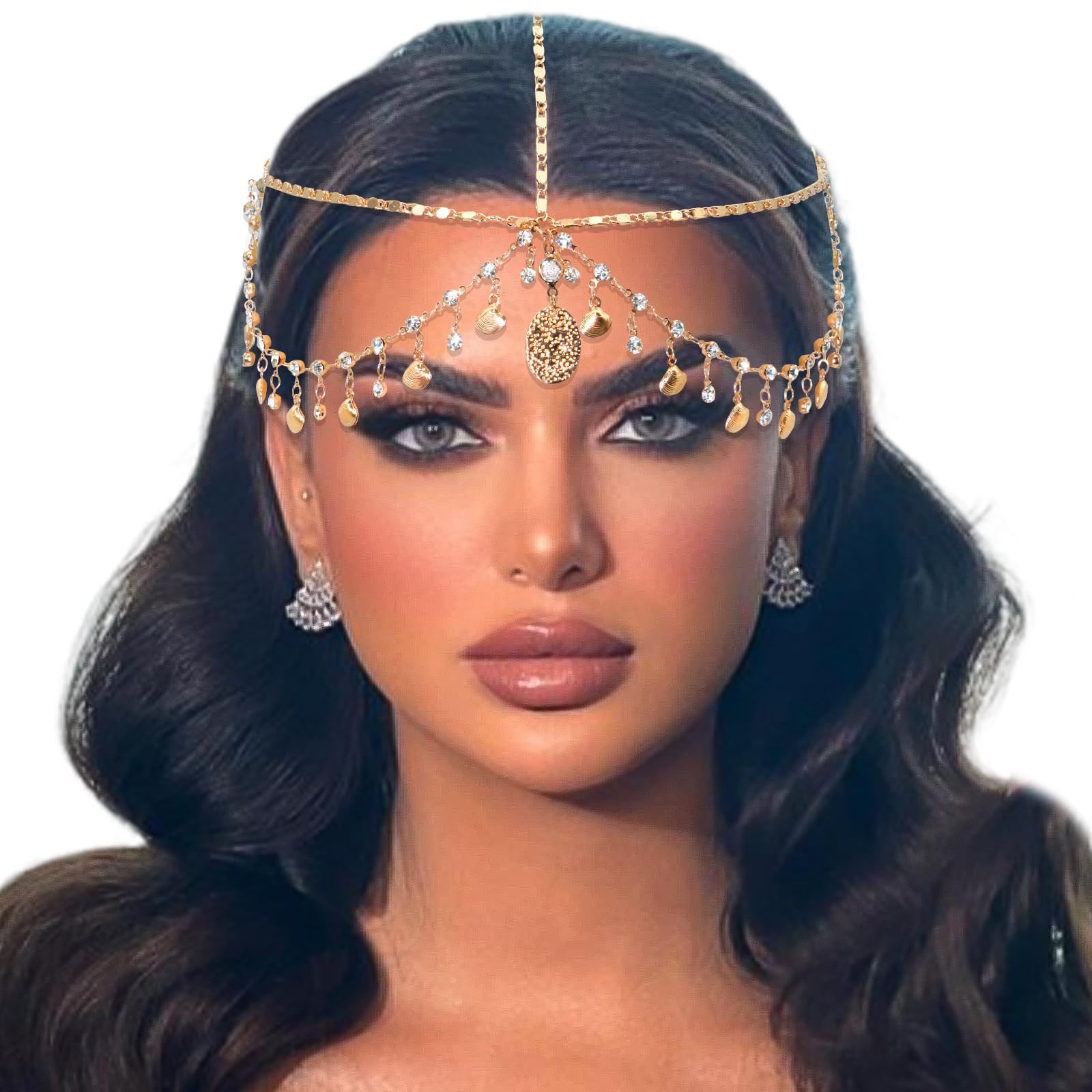 SAWINDA Golden Shells Head Chain Boho Gold 1 Count (Pack of 1),