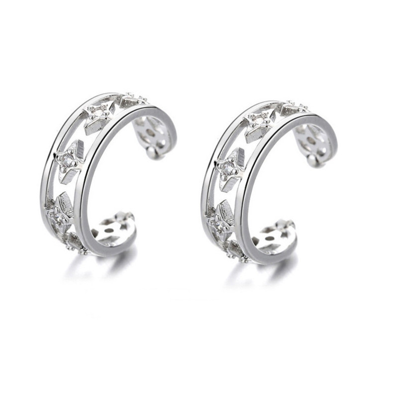 A Pair No Pierced 925 Silver Plated Star CZ Clip Ear Cuff Earrings 4x12mm AF