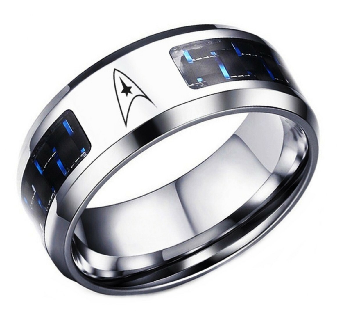 Star Trek Original Command Symbol with Blue Carbon Fiber Stainless Steel Ring