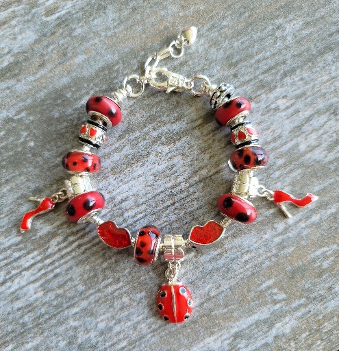 LADYBUG Charm Bracelet SILVER PLATED European Style ADJUSTABLE 6.5″ to 7″ Wrist