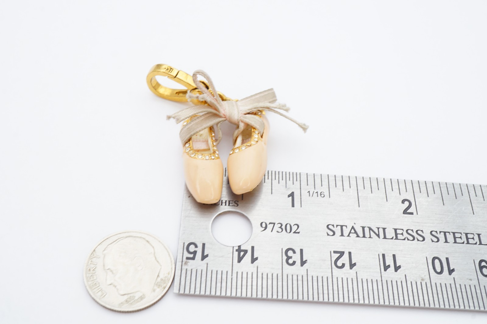 Juicy Couture Charm Gold Tone Enamel Crystal Ballet Shoes Y2K