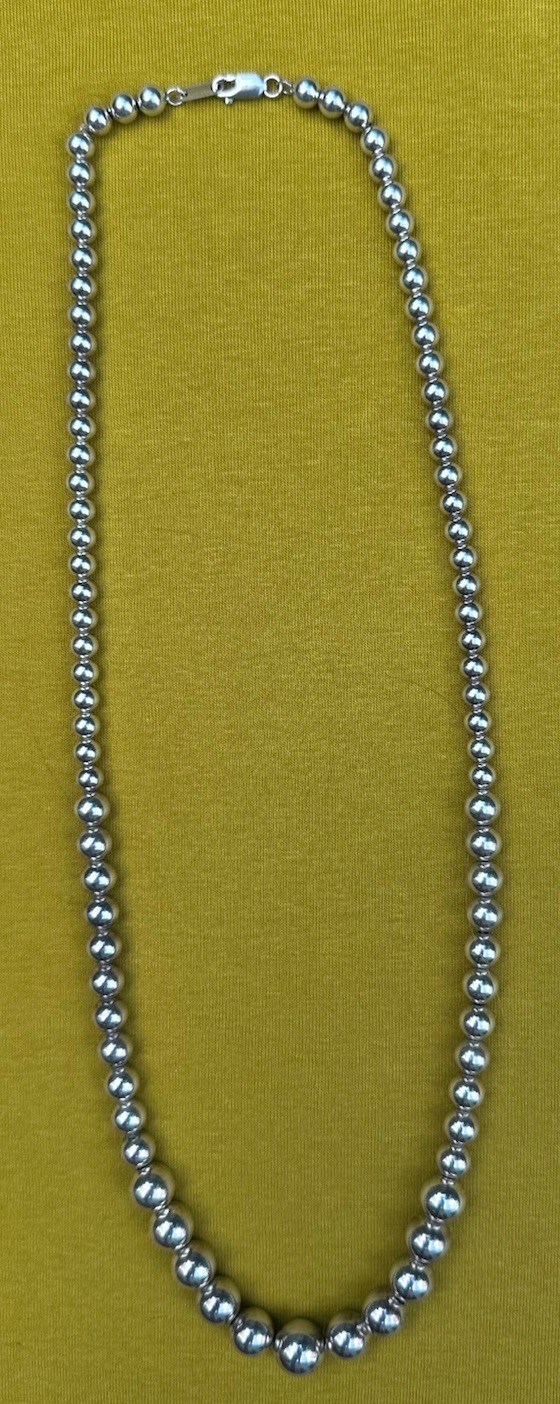 925 Sterling Silver Beaded Ball Necklace 24 in Round Beads Lobster claw 40 grams